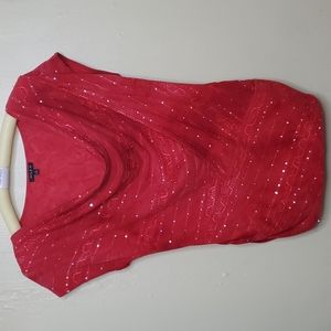 Sami & Jo Plus 1X Top Ruched Sides Red With Sequences Womens Top